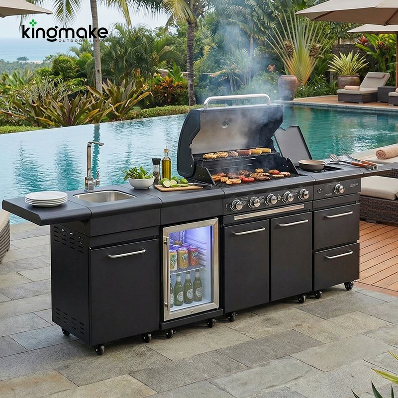Muebles de jardín impermeables, isla de cocina exterior de acero inoxidable de alta gama para restaurante en resort
