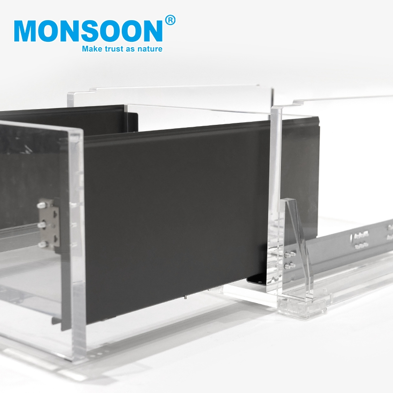 Hardware de gabinete de alta resistencia gris acero inoxidable hierro cierre suave doble pared montado debajo caja metálica sistemas de cajones de cocina para cocina