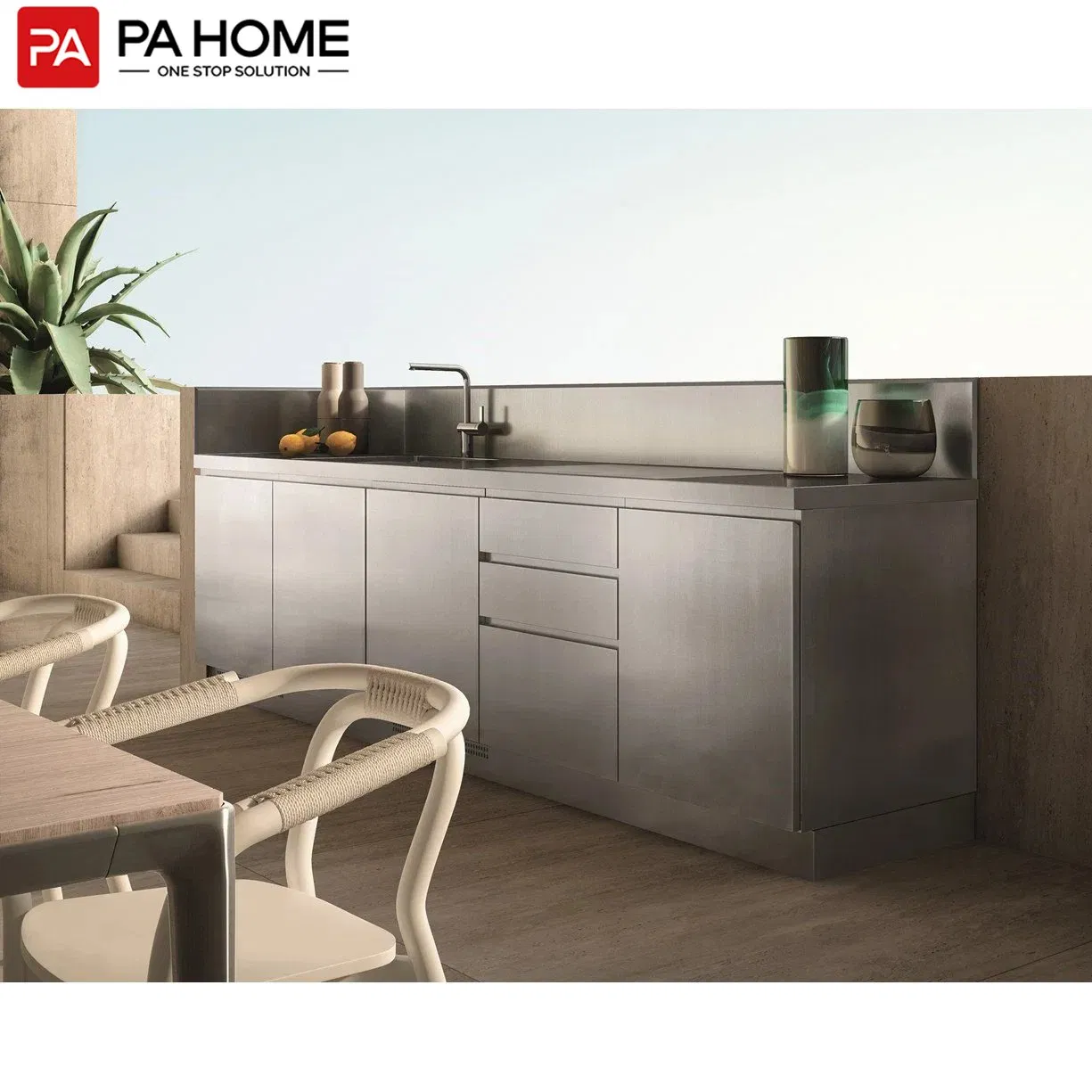 Gabinetes de Almacenamiento de Acero Inoxidable Sin Manijas 304 Diseño de Muebles de Cocina Mobiliario de Cocina Interior