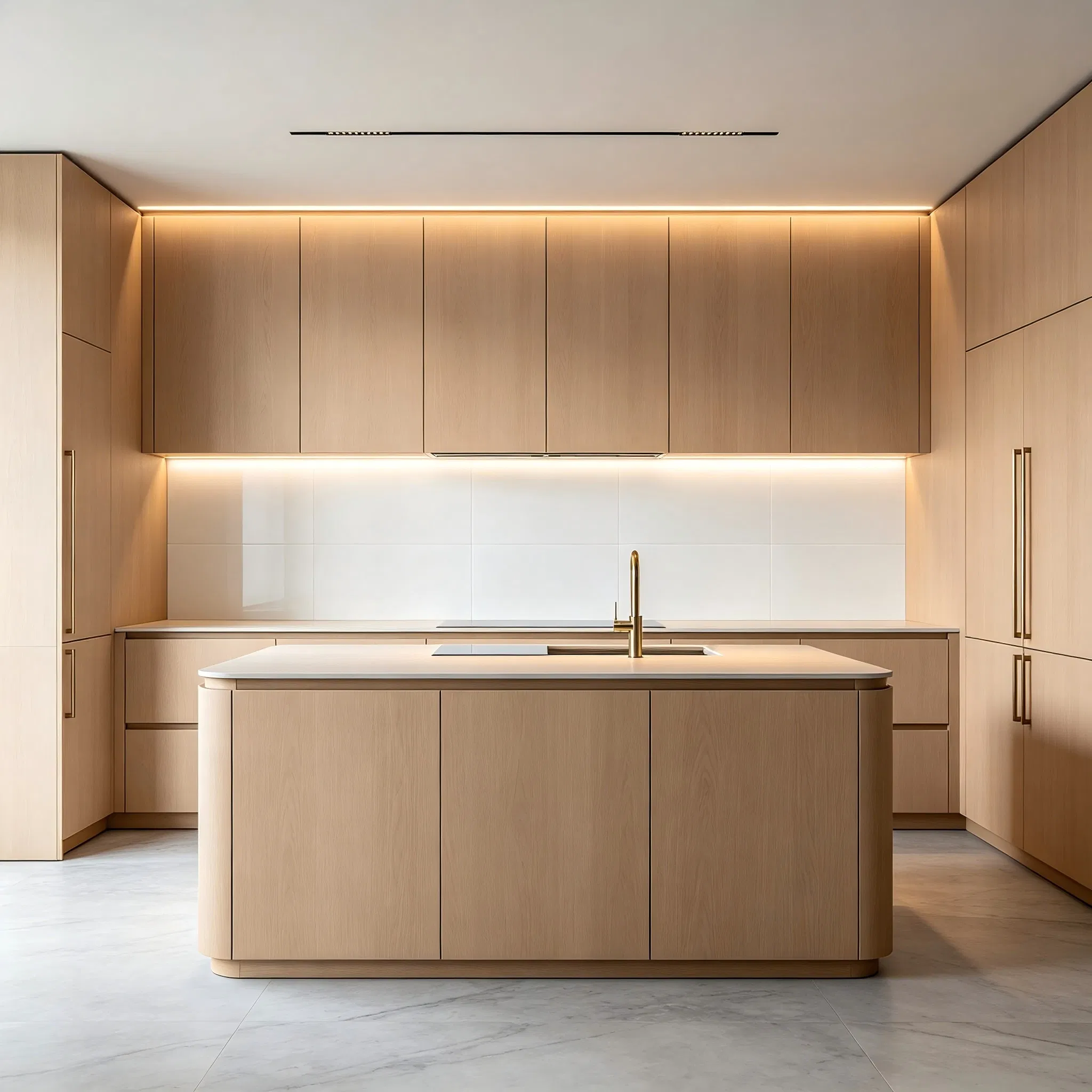 Mueble de cocina de melamina sostenible con chapa de madera, armario de acero inoxidable sin marco Anbangni