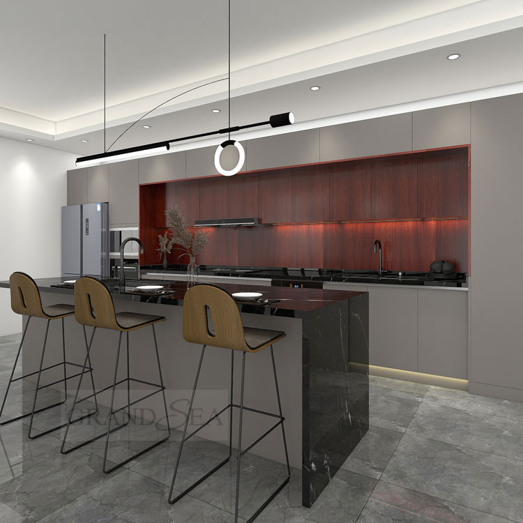 Muebles a medida de lujo, prefabricados, completos, modulares, con bisagras de cierre suave, acero inoxidable, sin manijas, modernos, armarios de cocina RTA
