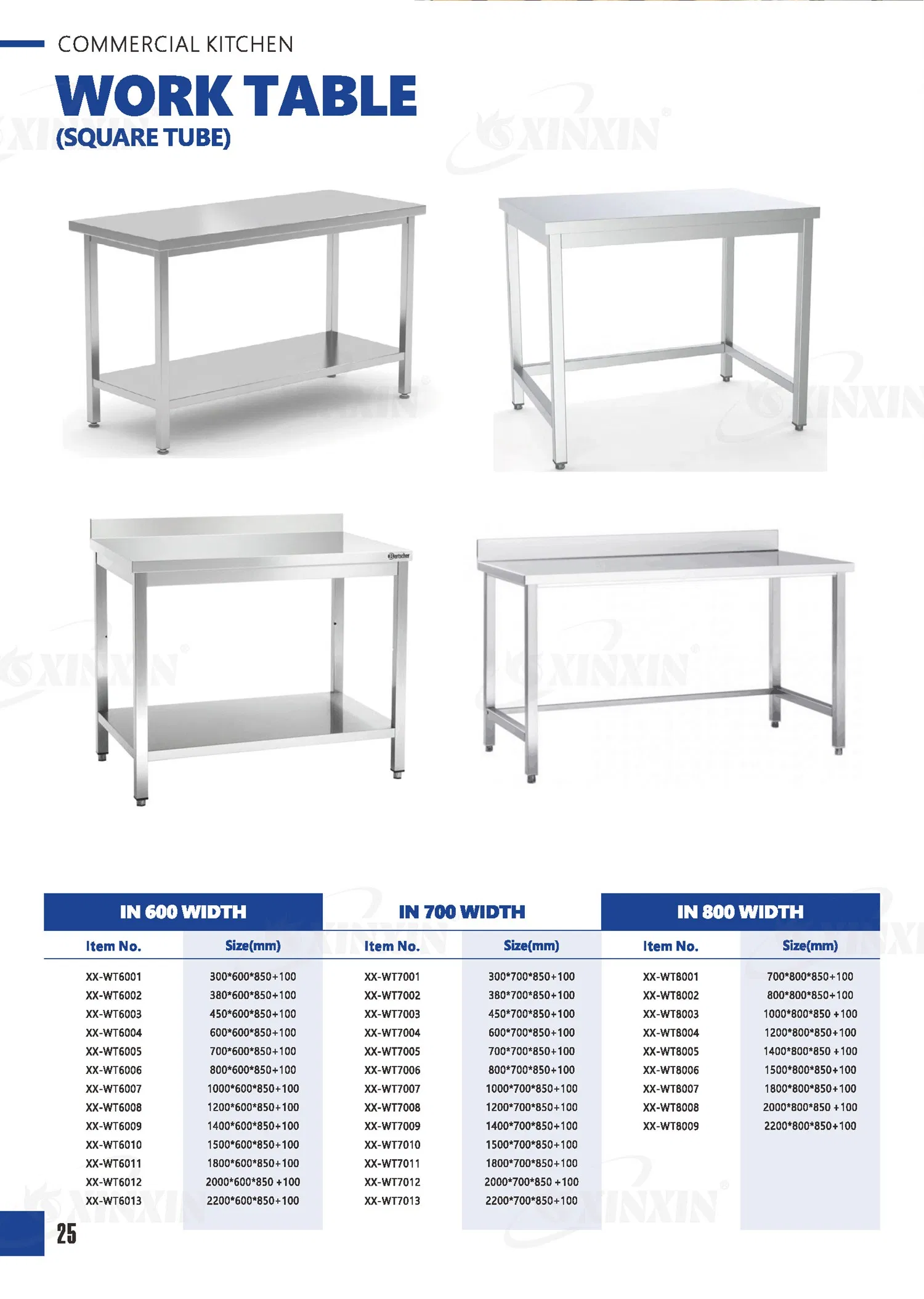 Mesa de trabajo moderna de acero inoxidable duradero con salpicadero para cocina, hogar o almacén