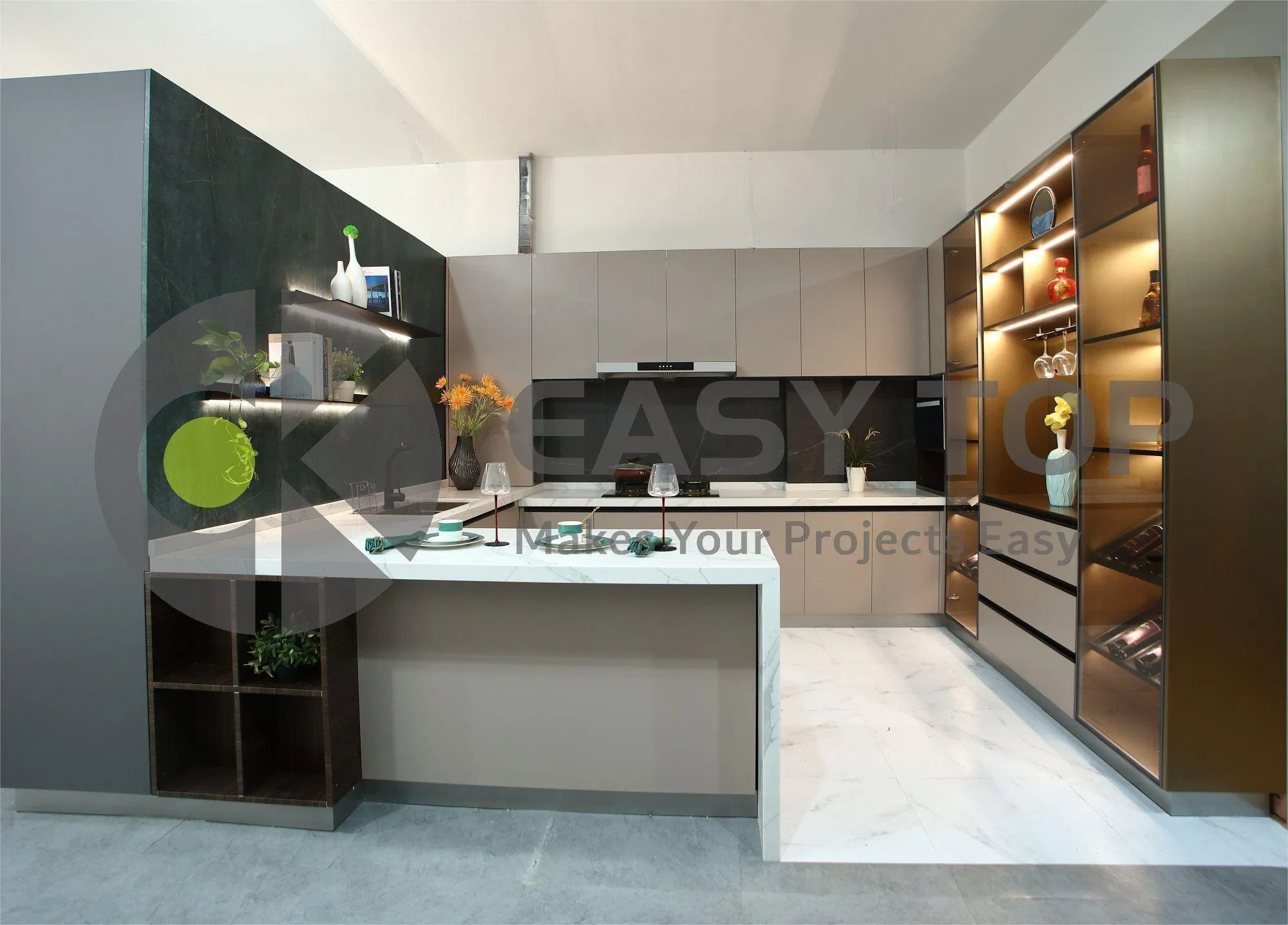 Última Feria de Cantón Cocina Moderna Personalizada Módulos de Acero Inoxidable Gabinetes de Cocina Exterior