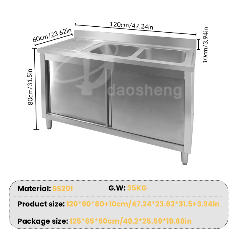 Banco de trabajo de alta resistencia Daosheng, mesa de preparación de cocina, gabinete con fregadero, estación de trabajo de laboratorio dental con fregadero de doble tazón