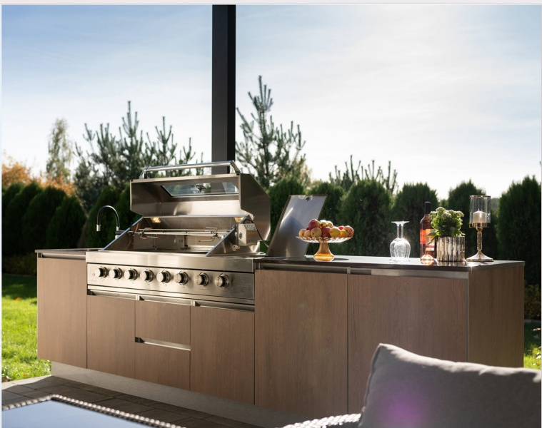 Mueble de cocina de aluminio y acero inoxidable para exteriores, fregadero doble y sencillo