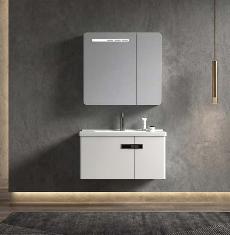 Espejo de baño minimalista de acero inoxidable sin formaldehído con armario