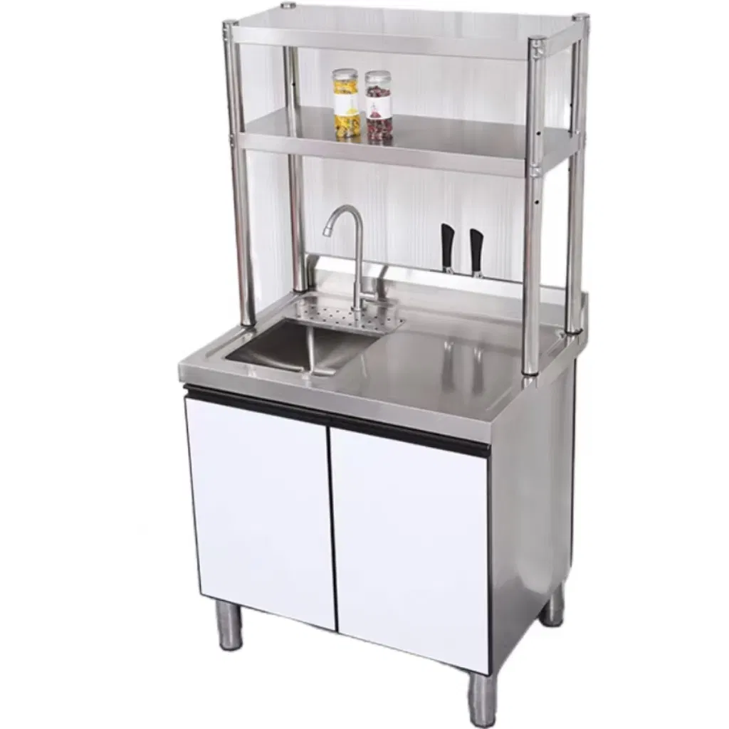 Estación de trabajo de cocina personalizada profesional con fregadero de acero inoxidable y patas ajustables