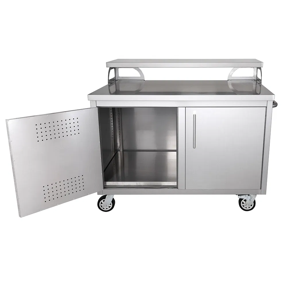 Mesa de preparación de alimentos de acero inoxidable personalizada para cocina al aire libre, restaurante, catering, con cajón y banco de trabajo