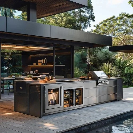 Gabinetes de cocina modular exteriores de acero inoxidable a medida, impermeables y ensamblables