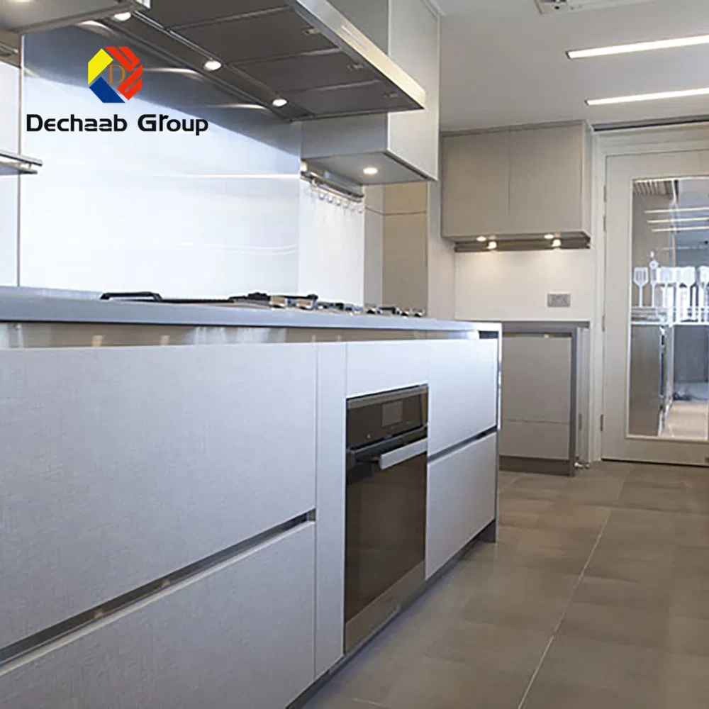 Gabinete de cocina de panel listo para usar de diseño modular en acero inoxidable blanco