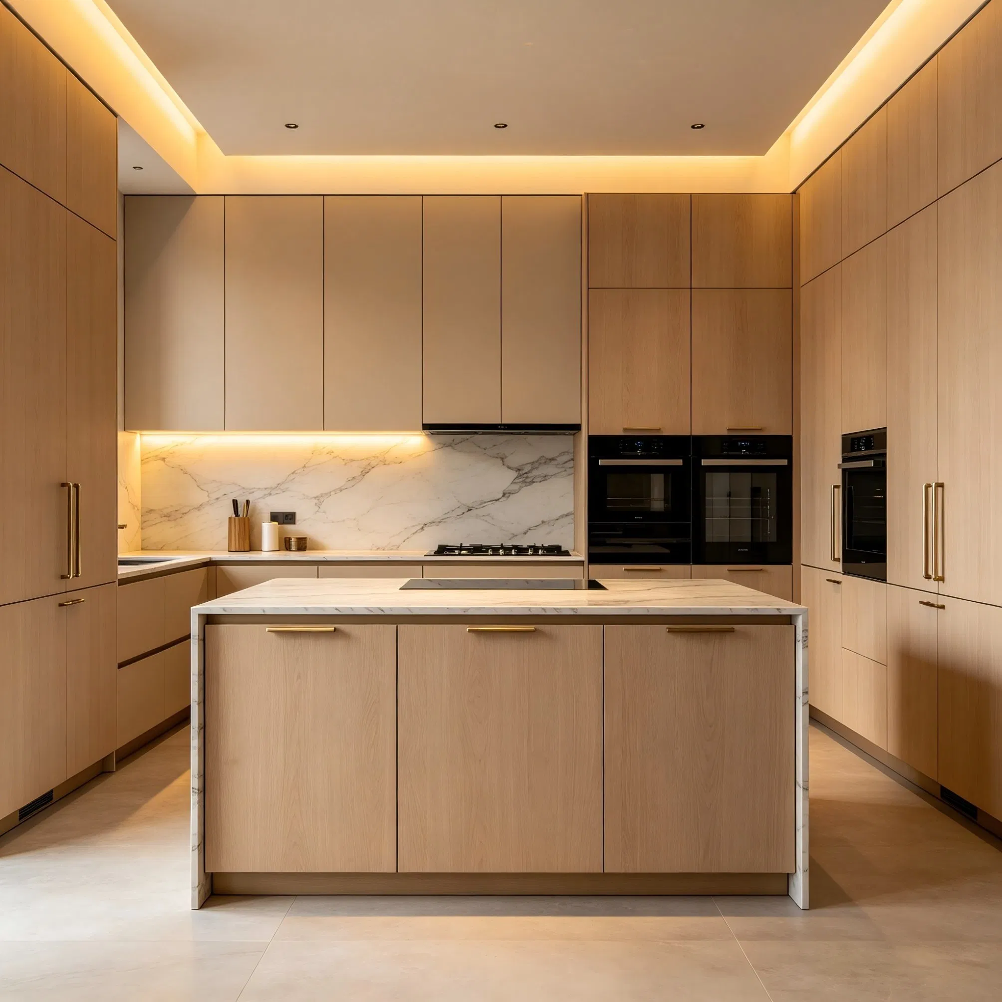 Mueble de cocina de acero inoxidable OEM Pet Anbangni con fina artesanía y chapa de madera