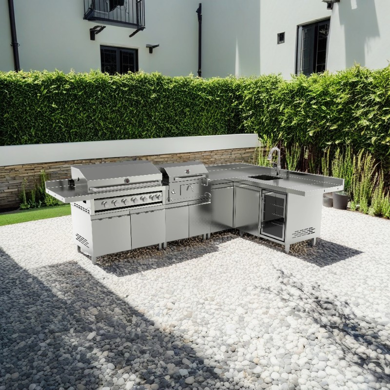 Isla de Cocina Modular de Acero Inoxidable 304 con Gabinete para Parrilla de Barbacoa