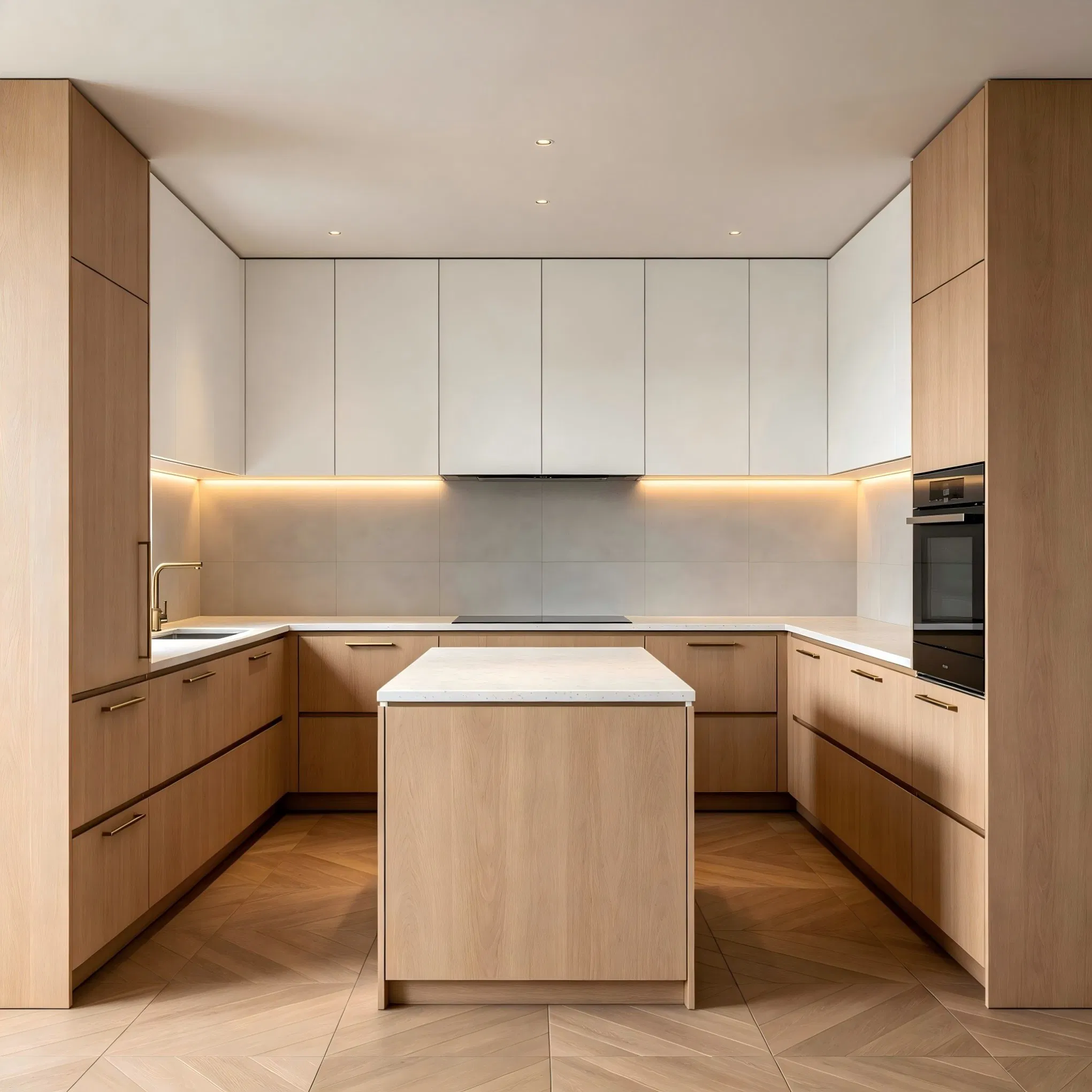 Mueble de cocina de melamina con chapa de madera, bien construido, acero inoxidable, anti moho, Anbangni