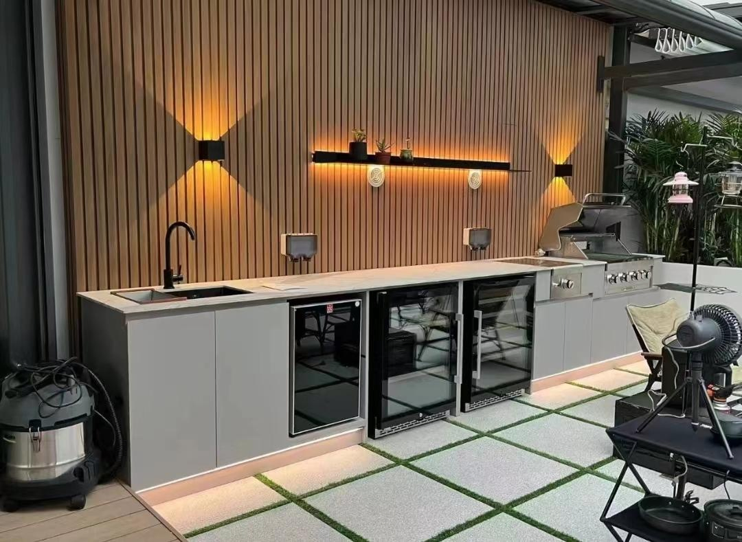 Gabinetes de cocina modular exteriores de acero inoxidable a medida, impermeables y ensamblables