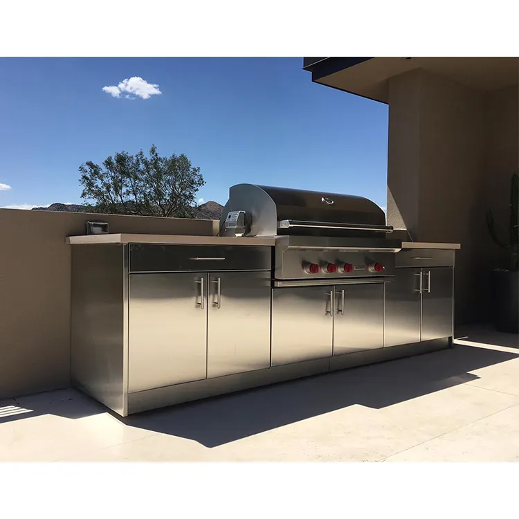 Diseños modernos hechos a medida para jardines exteriores, barbacoas de metal, armarios de cocina al aire libre de acero inoxidable