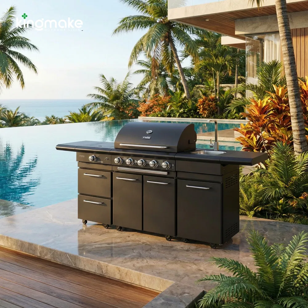 Muebles de jardín impermeables, isla de cocina exterior de acero inoxidable de alta gama para restaurante en resort