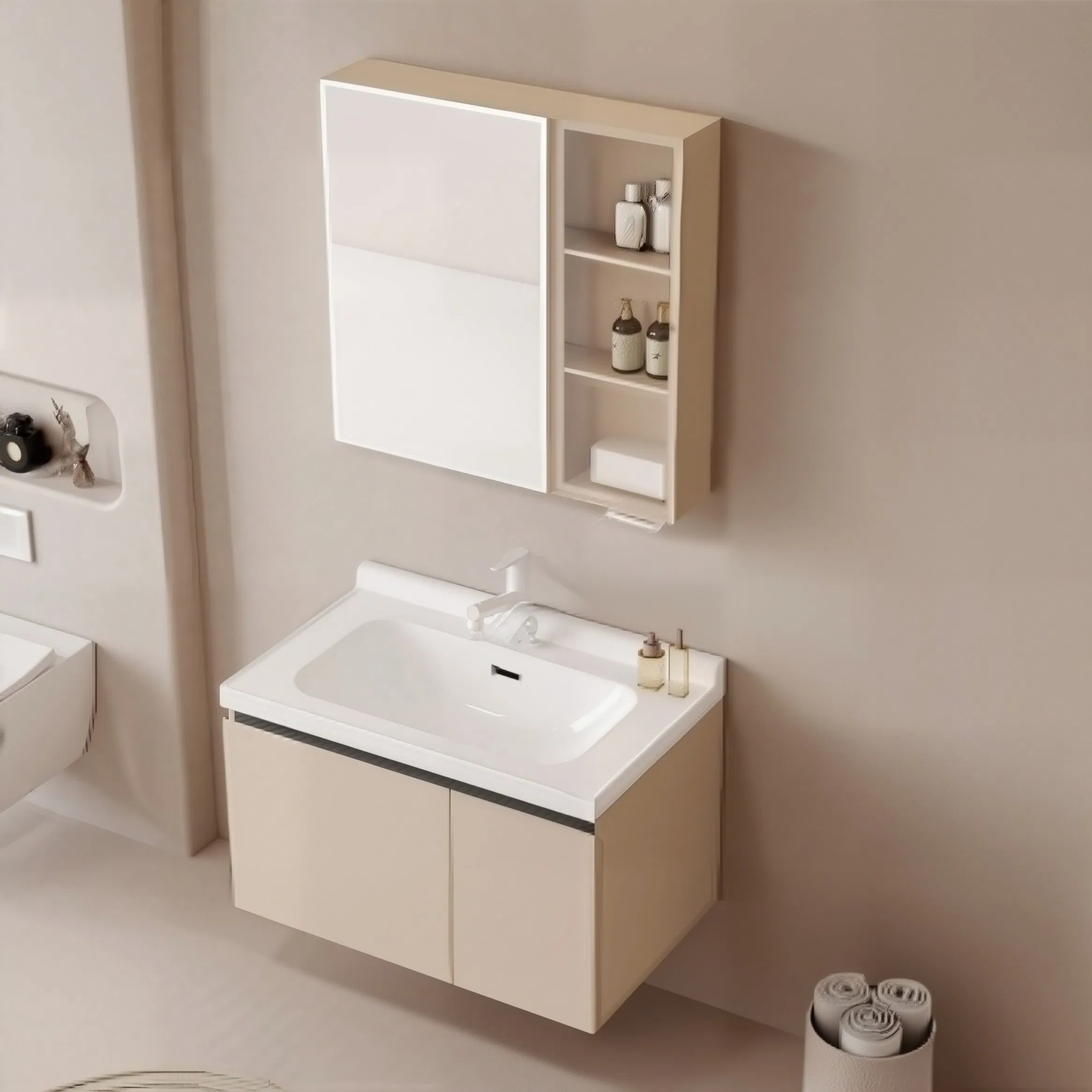 Gabinete de baño montado en la pared de aluminio moderno con accesorios de tubería de acero inoxidable y certificación CE (revestimiento de spray anticorrosión)