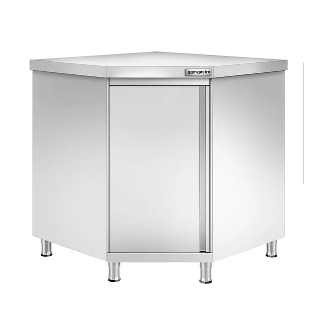 Gabinete de trabajo de esquina de acero inoxidable con puerta abatible sin saliente
