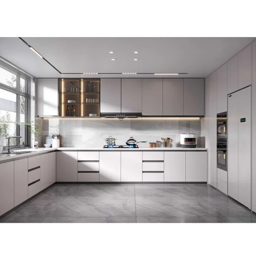 Gabinete de cocina blanco de acero inoxidable Swete con gabinetes altos