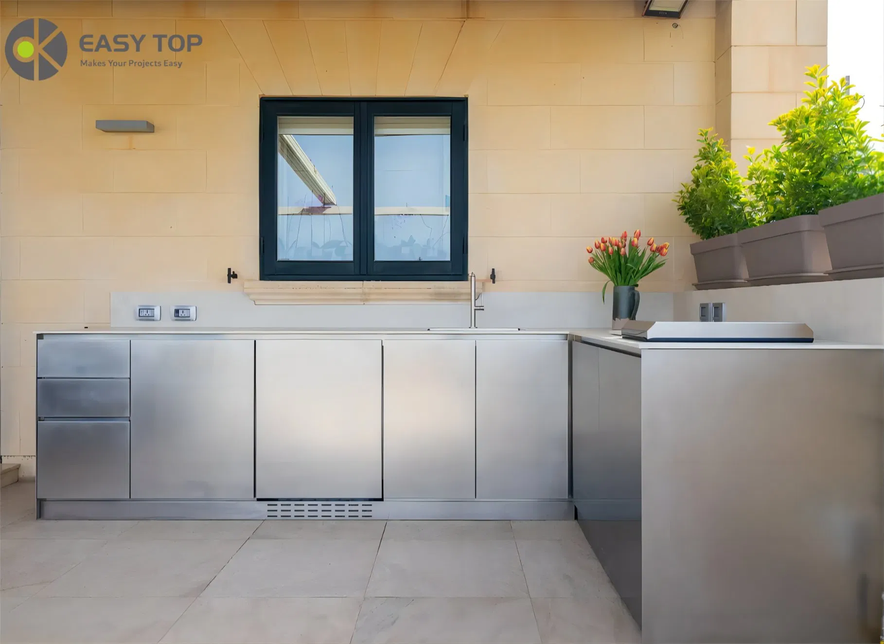 Conjunto de Cocina Exterior Modular de Acero Inoxidable con Puerta de Acero, Isla de BBQ, Mueble de Cocina