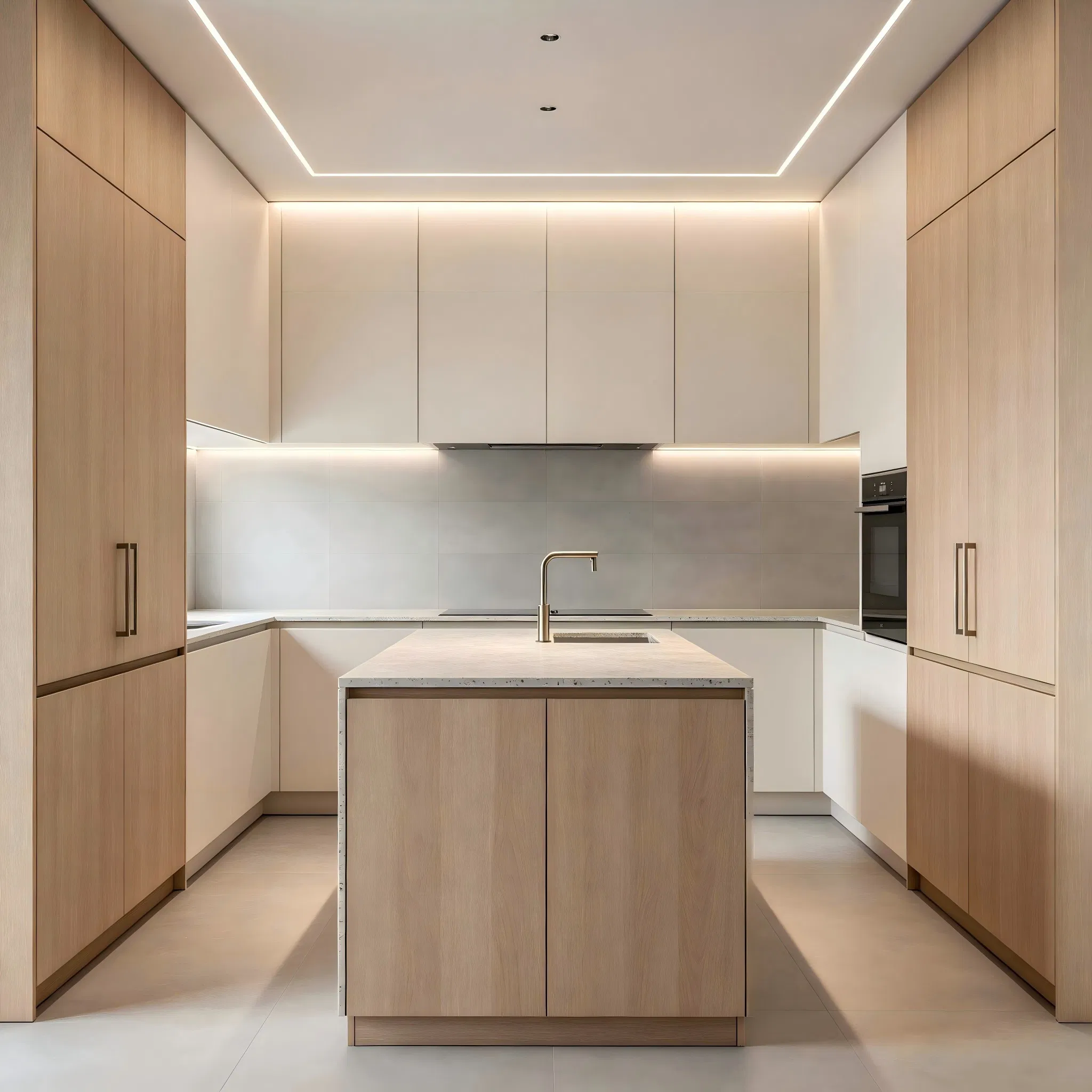Acabado de melamina ecológica Anbangni en acero inoxidable, mobiliario de cocina con chapa de madera
