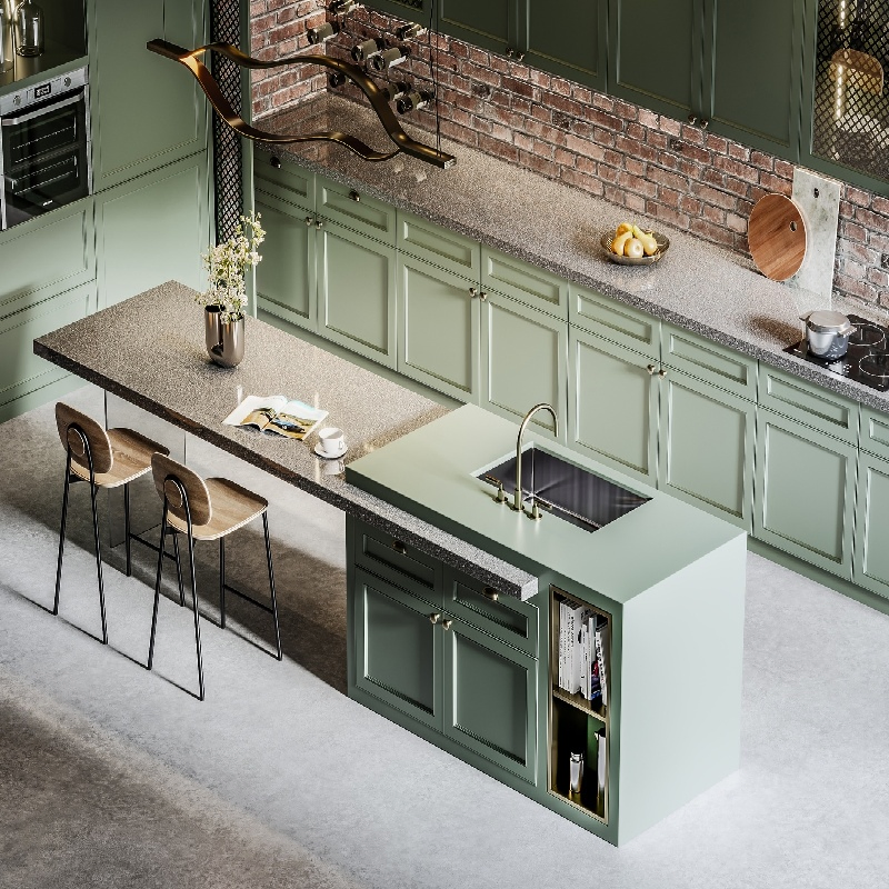 Mesa de trabajo de acero inoxidable, estante, estante de almacenamiento Gn y más muebles de cocina