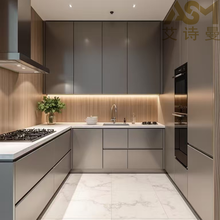Asm Calidez Duradera Anti Humedad Pino Personalizado Fábrica Directa - Fusión de Madera y Acero Inoxidable Isla de Cocina al Por Mayor Gabinetes de Cocina Modernos Brillantes