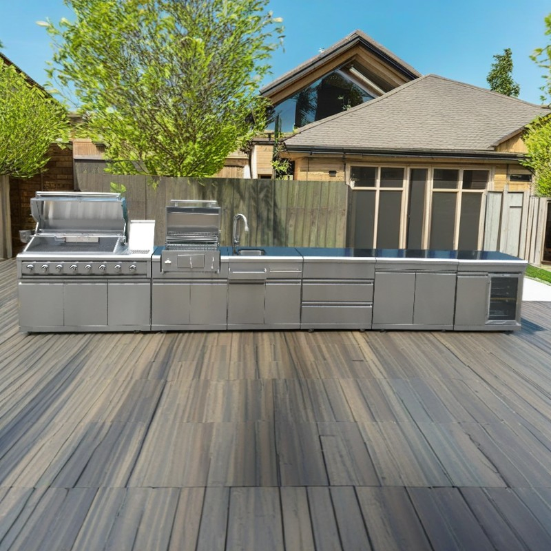 Gabinete Modular de Cocina Exterior con Parrilla de Acero Inoxidable