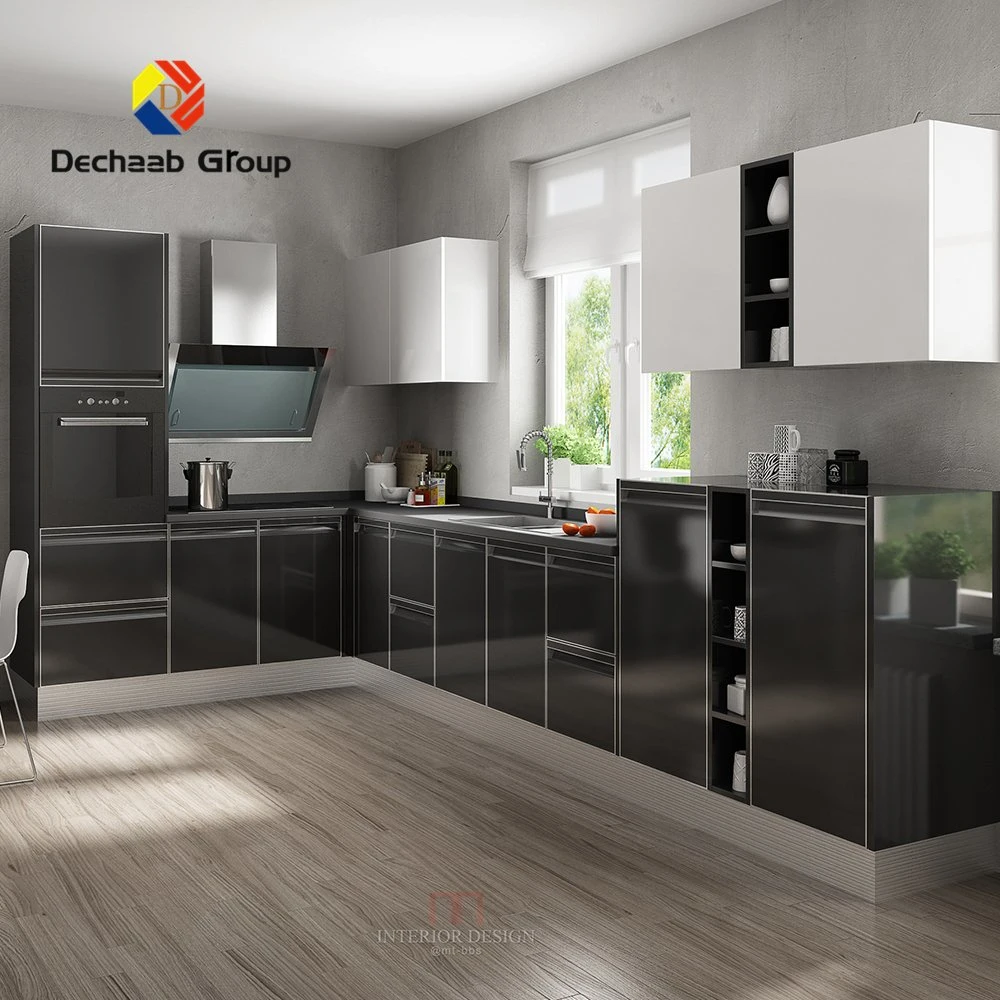 Armario de cocina modular de metal inoxidable gris colgante moderno