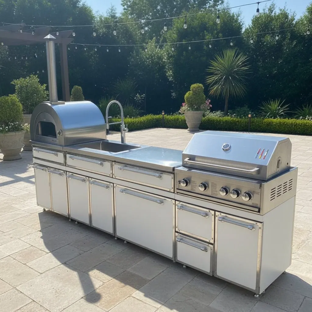 Gabinete de cocina BBQ modular exterior de acero inoxidable, resistente a la intemperie, a la corrosión y duradero para áreas de cocina en jardín y patio