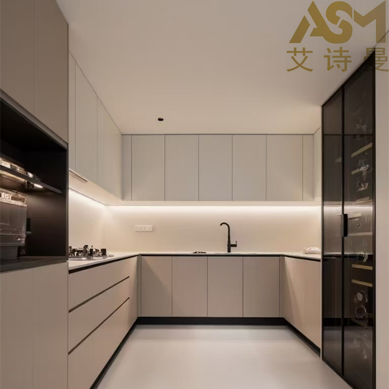 Asm Calidez Duradera Anti Humedad Pino Personalizado Fábrica Directa - Fusión de Madera y Acero Inoxidable Isla de Cocina al Por Mayor Gabinetes de Cocina Modernos Brillantes
