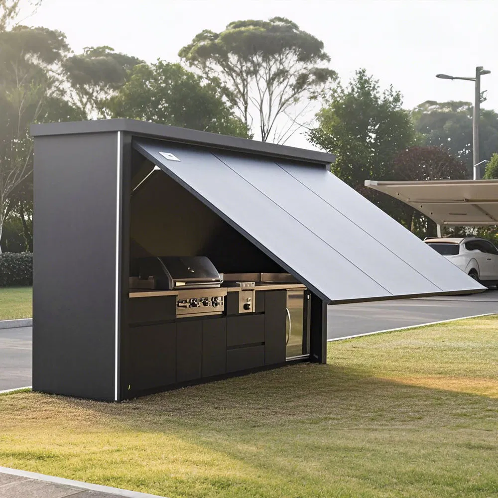 Gabinete de cocina exterior de acero inoxidable premium con puerta eléctrica, muebles de exterior, casa de piscina con gabinete de cocina de acero inoxidable para parrilla de gas BBQ