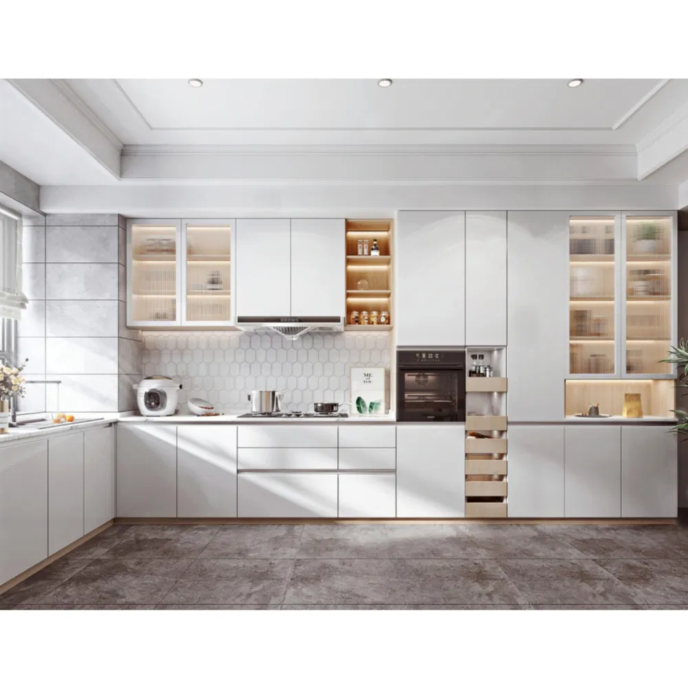 Gabinete de cocina blanco de acero inoxidable Swete con gabinetes altos