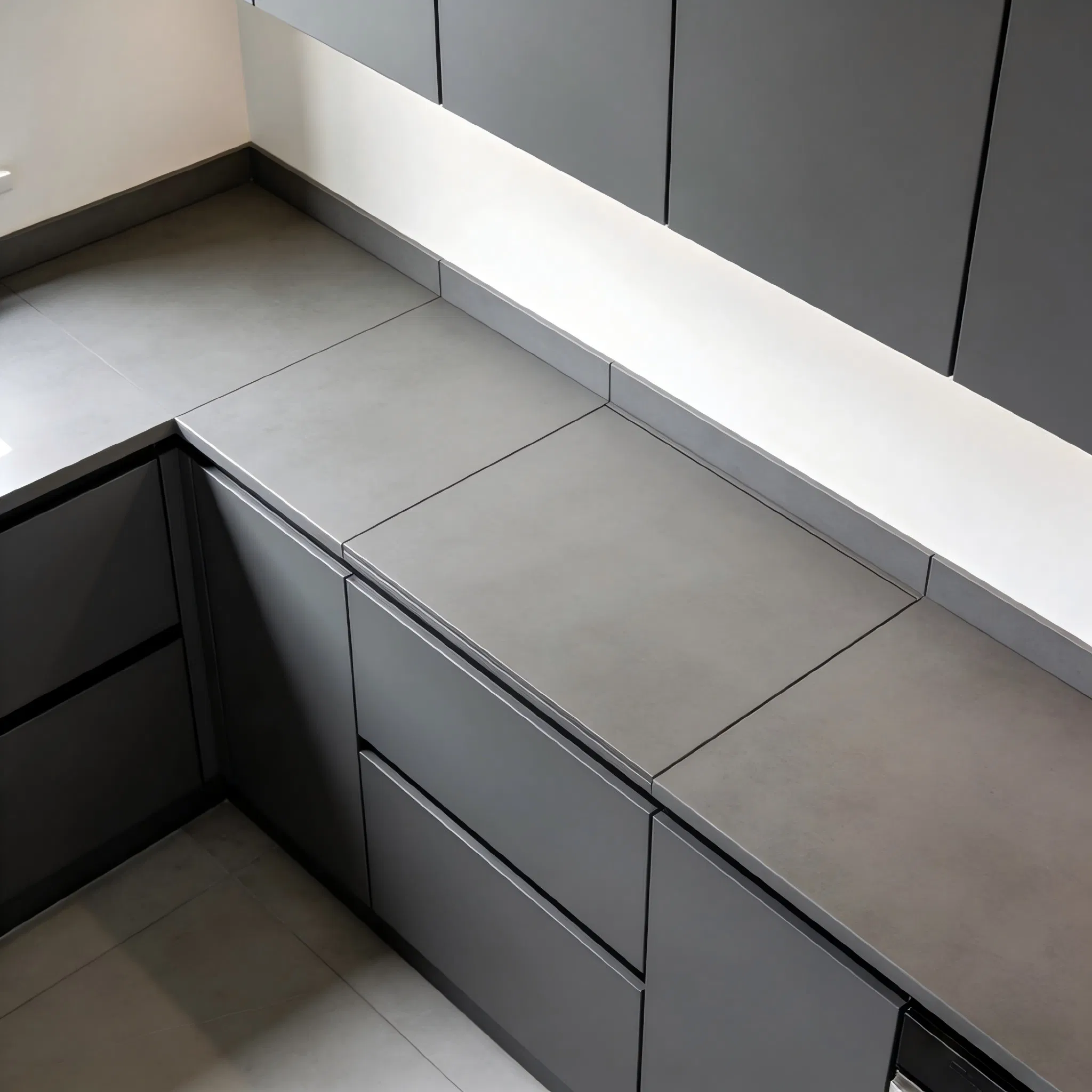 Mueble de cocina de melamina sostenible con chapa de madera, armario de acero inoxidable sin marco Anbangni
