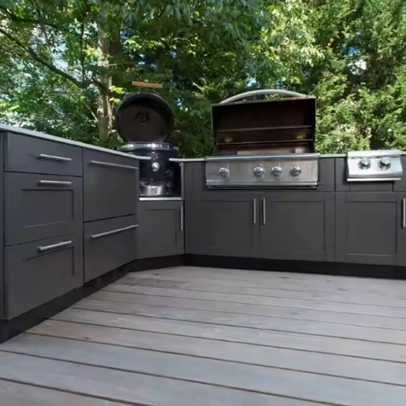 Gabinetes de cocina de acero inoxidable para exteriores, impermeables, con fregaderos simples y dobles, a prueba de óxido, duraderos y de fácil limpieza para espacios de cocina al aire libre