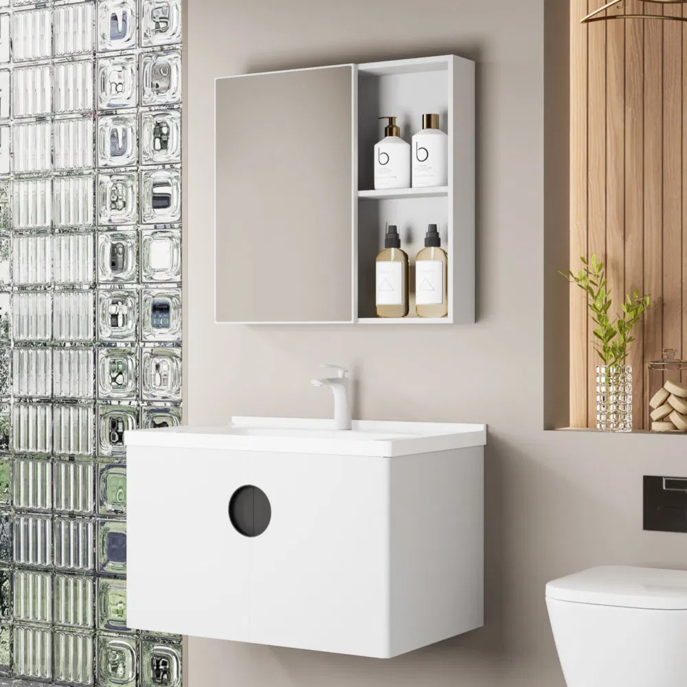 Armario de baño moderno de acero inoxidable montado en la pared, impermeable y con bajo formaldehído