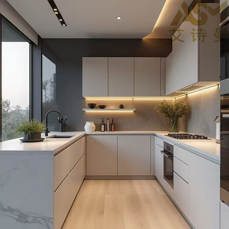 Asm Calidez Duradera Anti Humedad Pino Personalizado Fábrica Directa - Fusión de Madera y Acero Inoxidable Isla de Cocina al Por Mayor Gabinetes de Cocina Modernos Brillantes