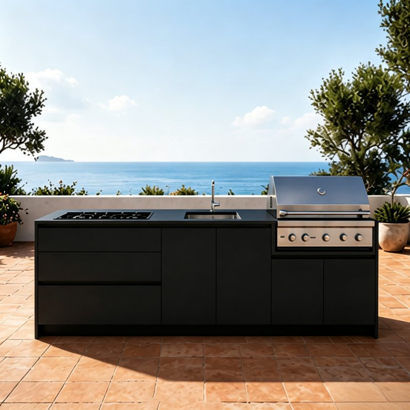 Custom Outdoor Stainless Steel Kitchen Cabinet with BBQ Grill Sink and Storage
