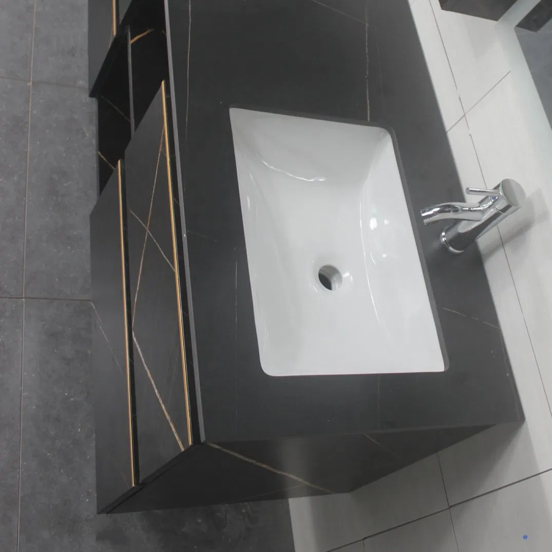 Espejo de armario de hotel de piedra sinterizada resistente al ácido, acero inoxidable y vidrio, lavabo de baño montado en la pared de alta calidad
