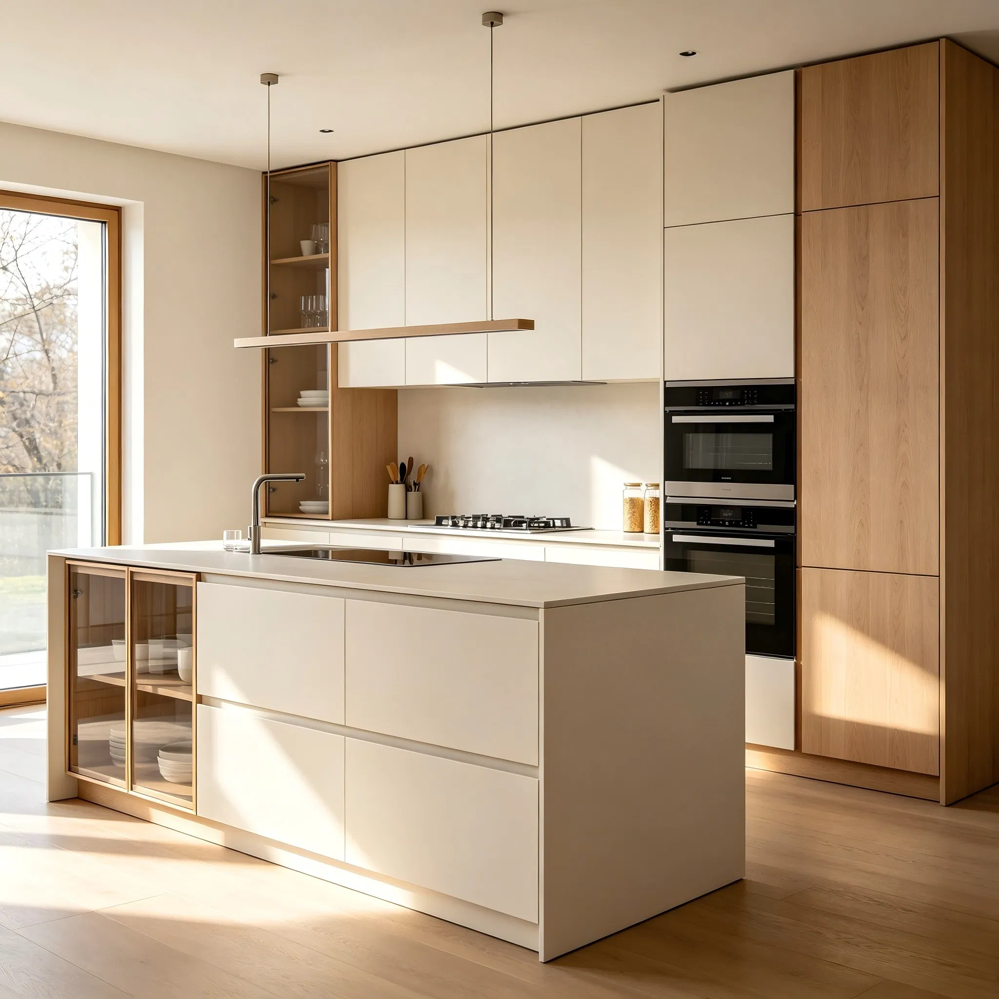Mueble de cocina de acero inoxidable OEM Pet Anbangni con fina artesanía y chapa de madera