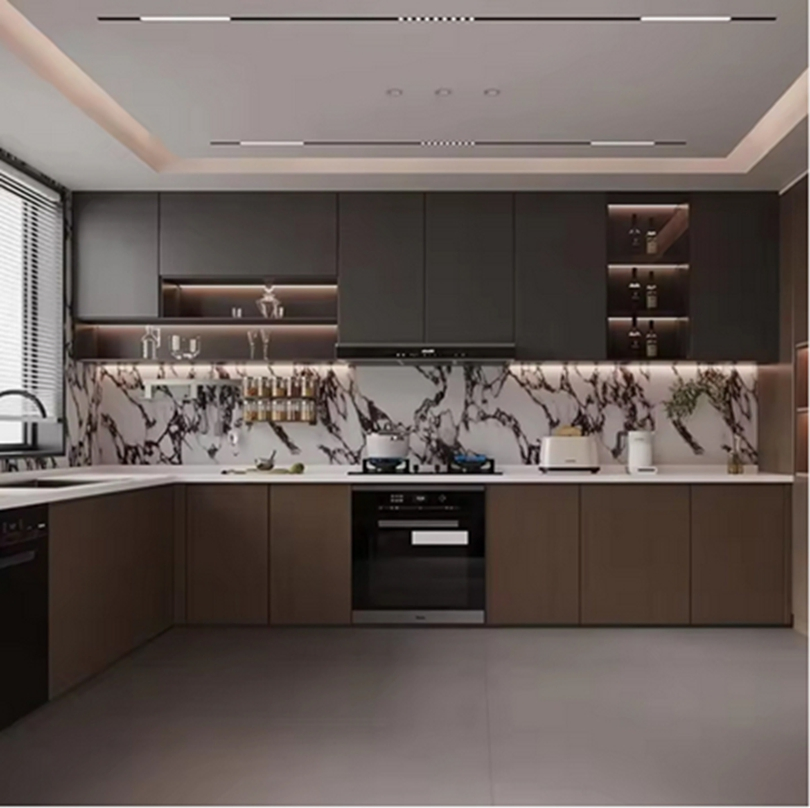 Cocina Moderna Gabinete Personalizado Cualquier Estilo Color Carcasa de Madera Fregadero de Acero Inoxidable Accesorios Incluidos