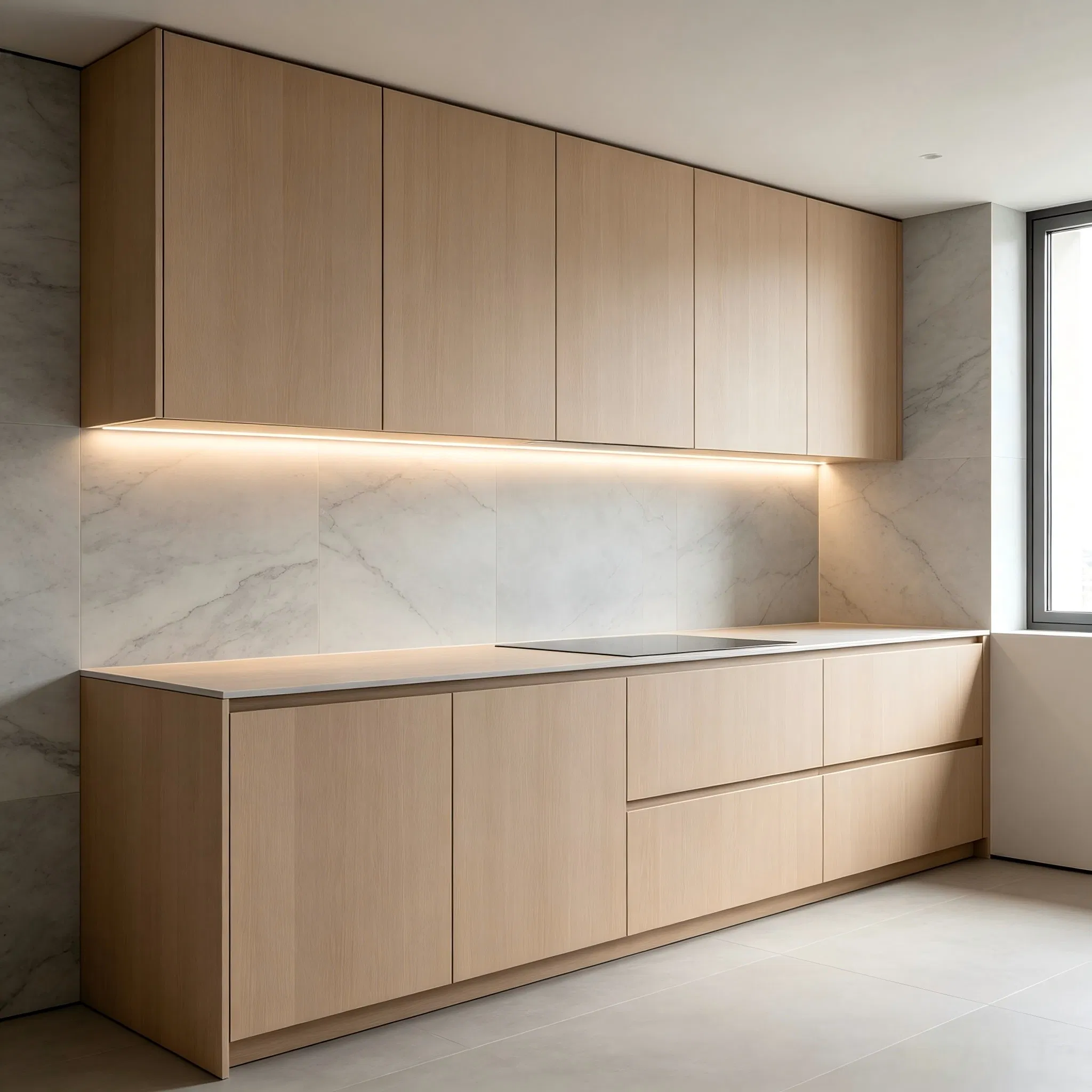 ISO9001 Aprobado Acero Inoxidable Anbangni Resistente al Calor Madera MDF Mueble Chapado Cocina Gabinete
