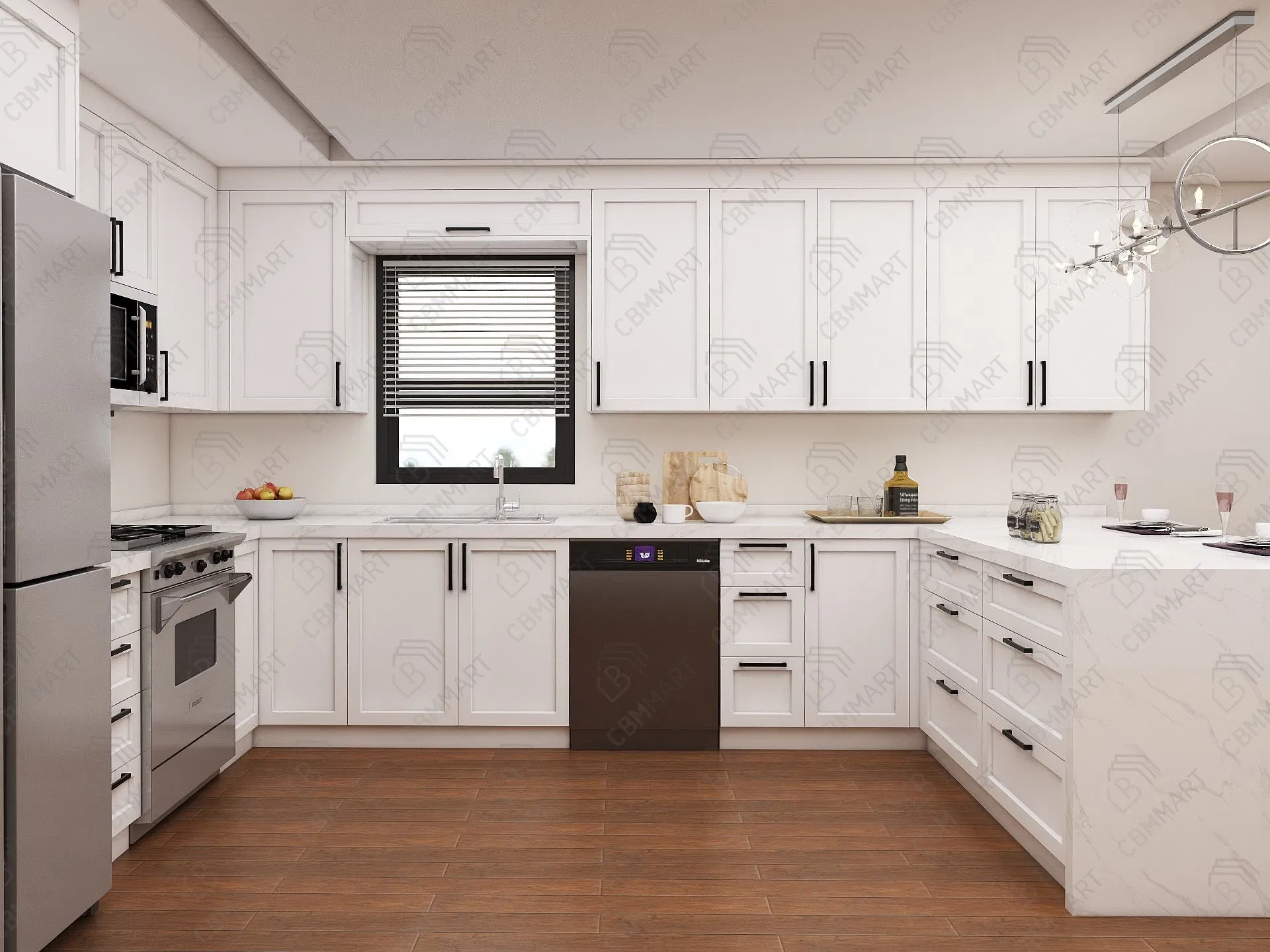 Gabinete de cocina de pared de diseño moderno de aluminio y acero inoxidable de alto brillo de Cbmmart con fregadero