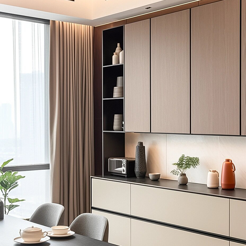 Armario de laca moderno hecho a medida de Foshan, muebles para el hogar, conjunto de armarios de cocina de metal, aluminio y acero inoxidable con puerta