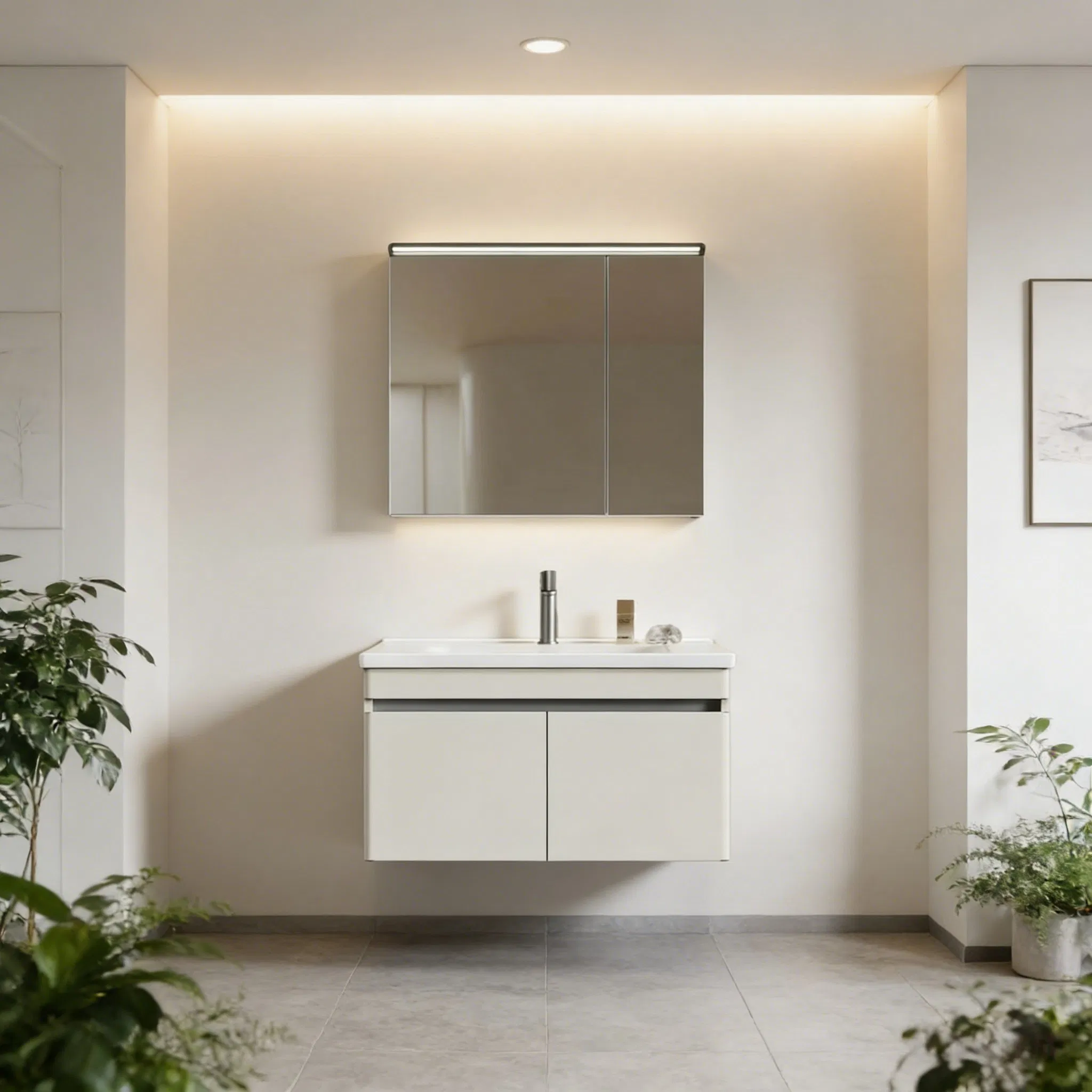Armario de baño montado en la pared de acero inoxidable de alta calidad con espejo LED de diseño moderno