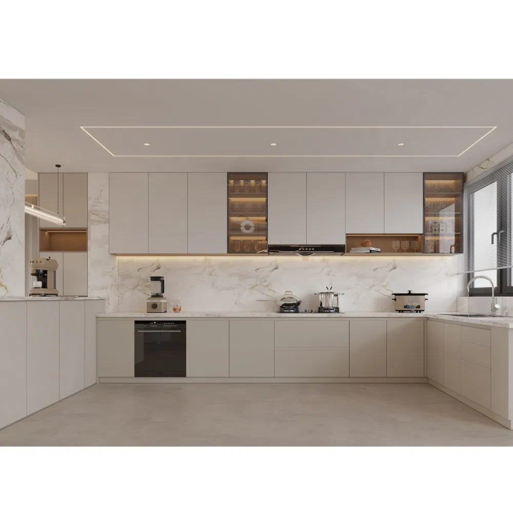 Gabinete de cocina blanco de acero inoxidable Swete con gabinetes altos