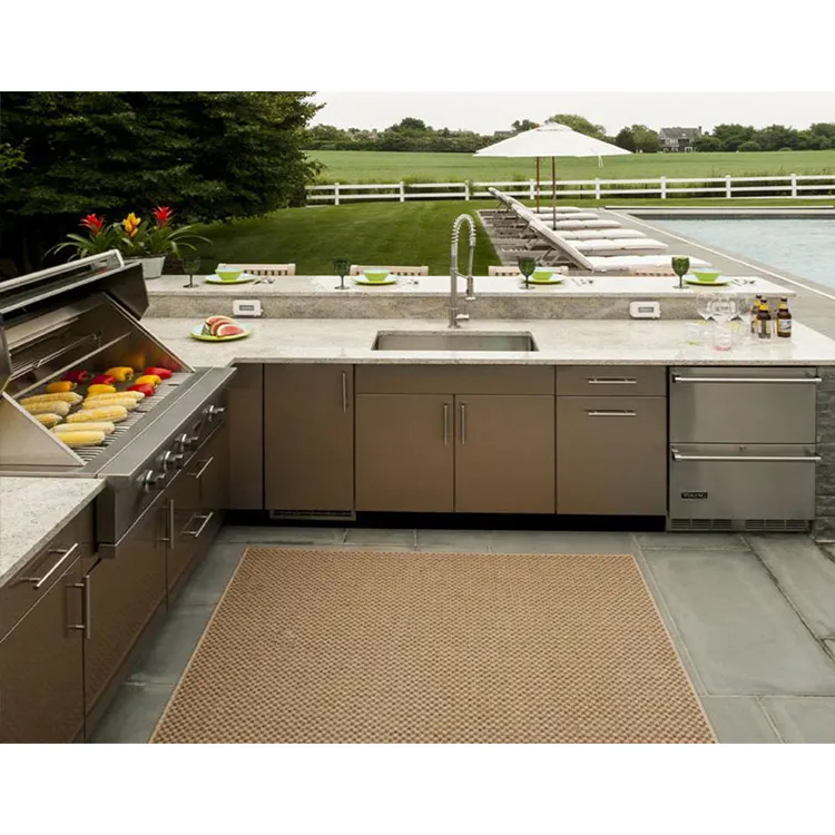 Diseños modernos hechos a medida para jardines exteriores, barbacoas de metal, armarios de cocina al aire libre de acero inoxidable