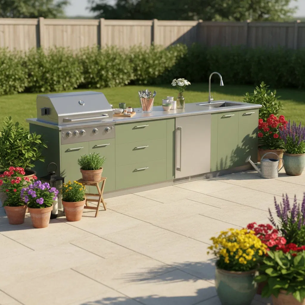 Conjunto de Cocina Exterior Modular de Acero Inoxidable, Gabinete de BBQ a Prueba de Óxido, Resistente a la Intemperie, Duradero para Cocinar al Aire Libre en el Jardín