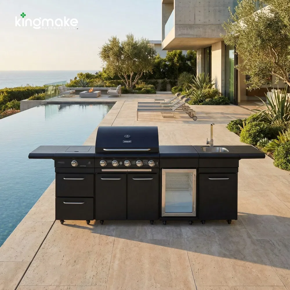 Muebles de jardín impermeables, isla de cocina exterior de acero inoxidable de alta gama para restaurante en resort