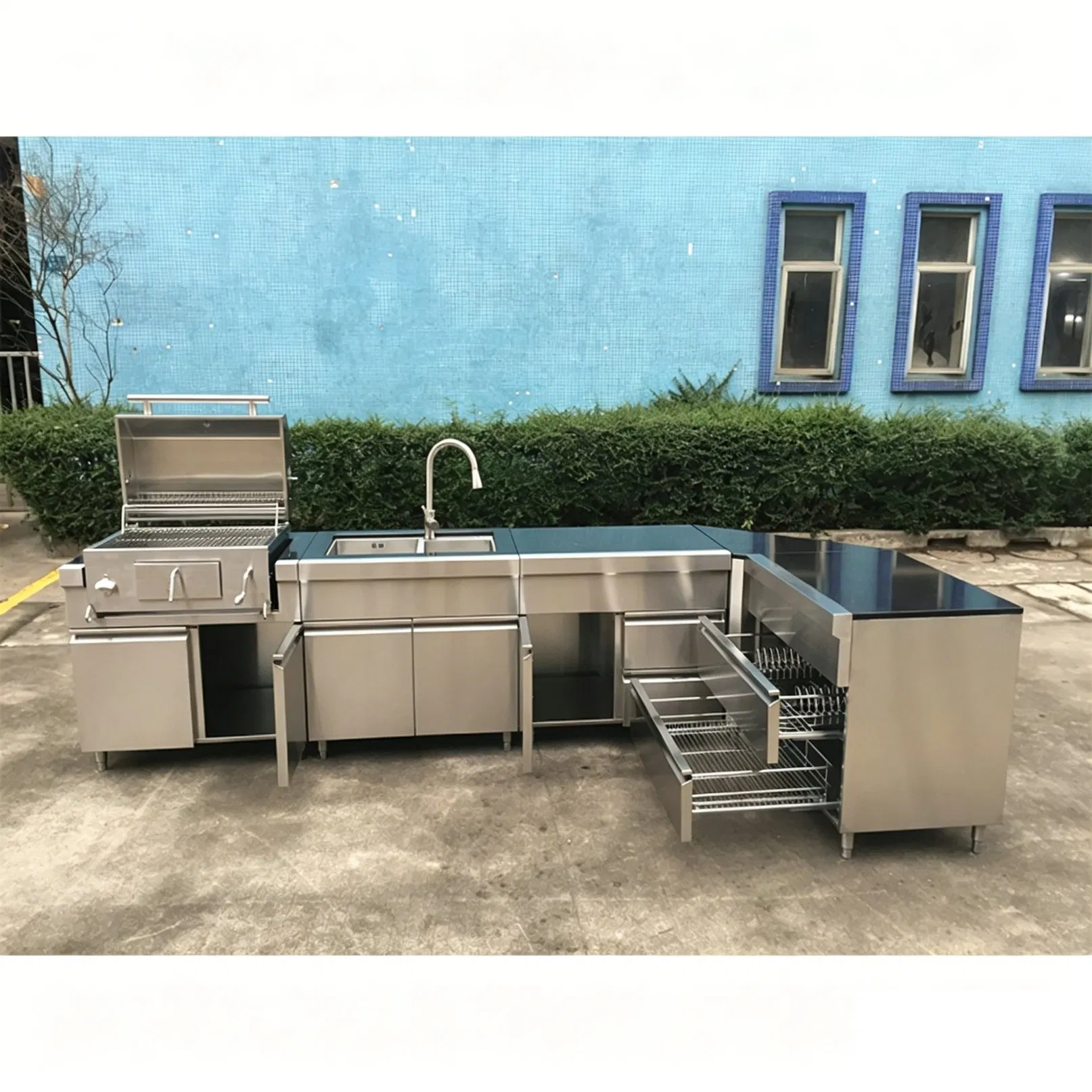 Gabinete de Cocina de Acero Inoxidable Profesional 304 con Fregadero y Unidad de Cajones